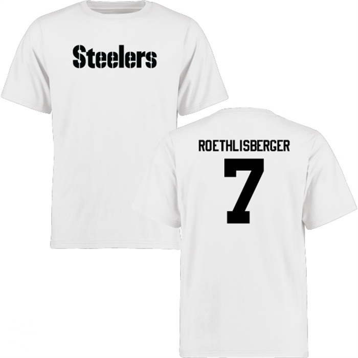 Pittsburgh Steelers #7 Ben Roethlisberger White Name & Number Wordmark T-shirt