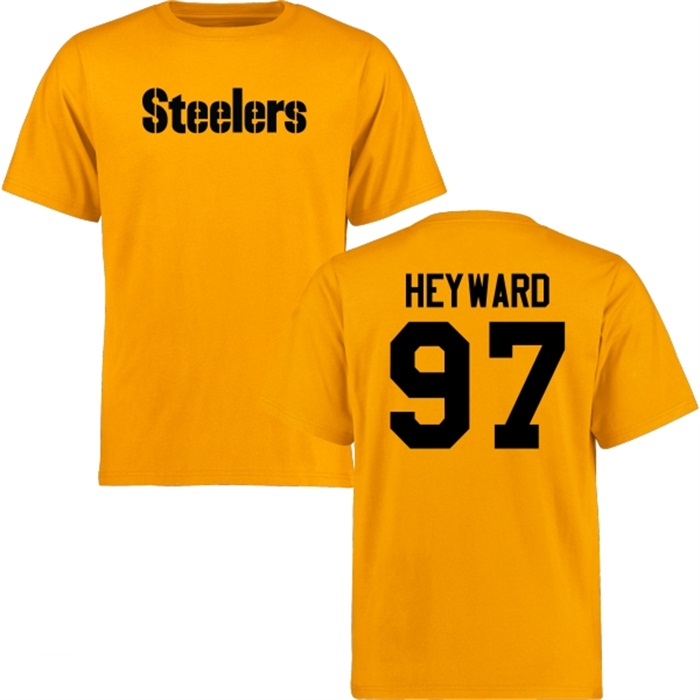 Pittsburgh Steelers #97 Cameron Heyward Gold Name & Number Wordmark T-shirt