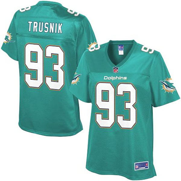 Pro Line Women's Miami Dolphins #93 Jason Trusnik Team Color Jersey - Aqua