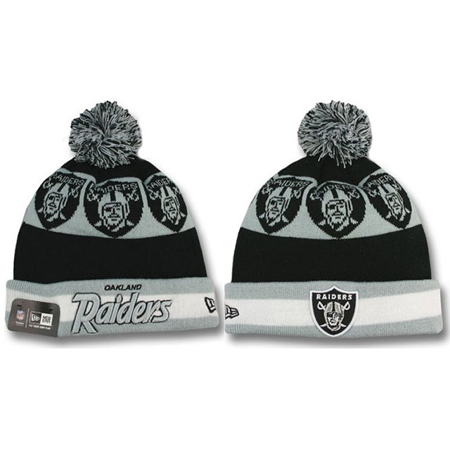 Men's Oakland Raiders New Era Black Sport Cuffed Knit Hat With Pom