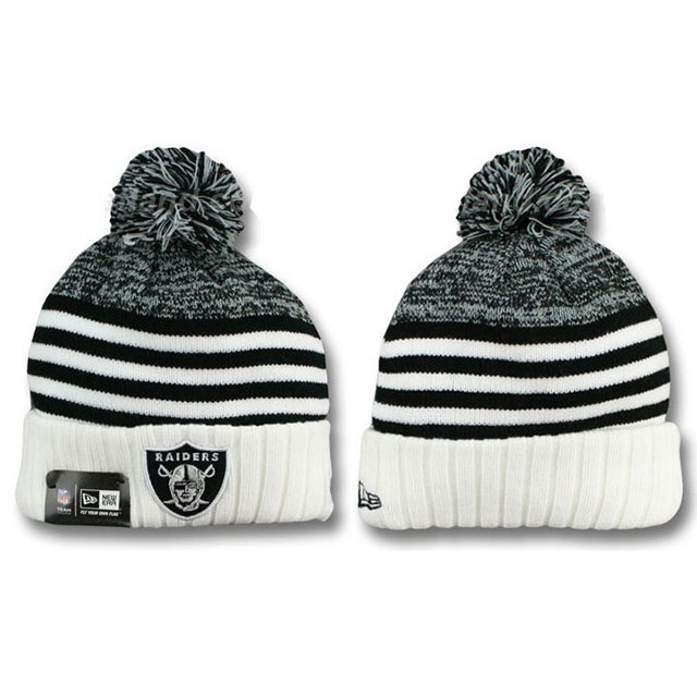 Men's Oakland Raiders New Era Black & White Stripe Sport Cuffed Knit Hat With Pom