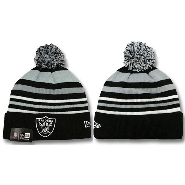 Men's Oakland Raiders New Era Black & White Sport Cuffed Knit Hat With Pom