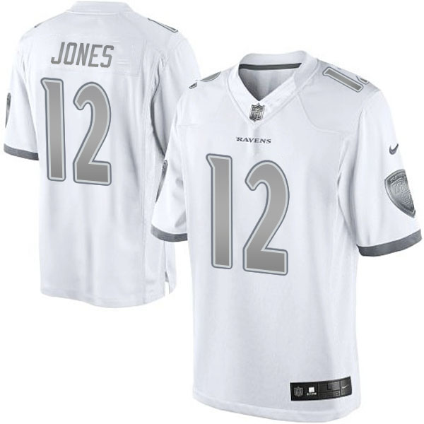 Men's Baltimore Ravens #12 Jacoby Jones White Platinum Limited Jersey