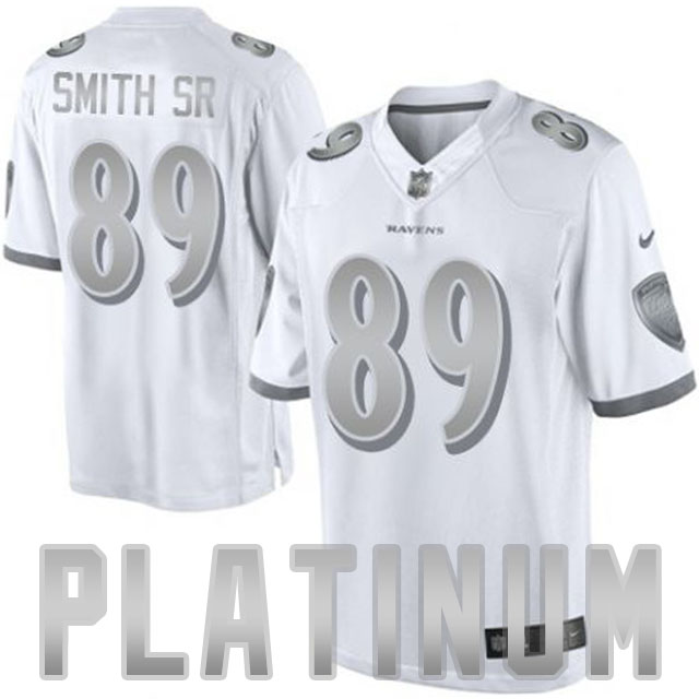 Men's Baltimore Ravens #89 Steve Smith Sr White Platinum Limited Jersey