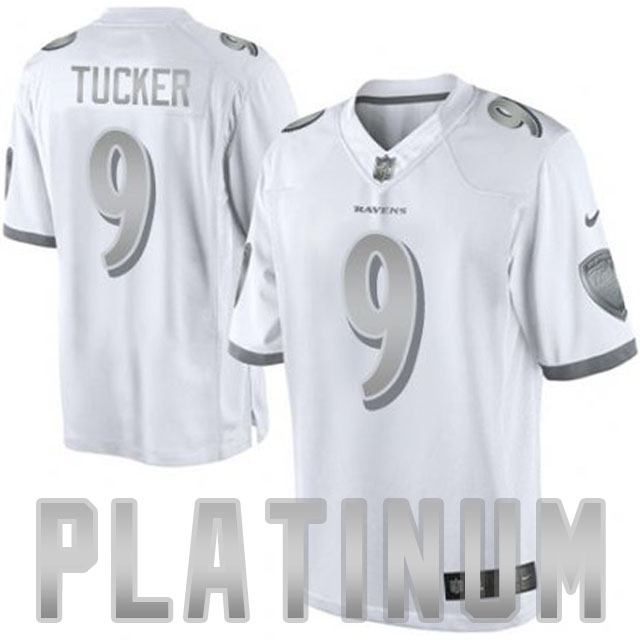 Men's Baltimore Ravens #9 Justin Tucker White Platinum Limited Jersey