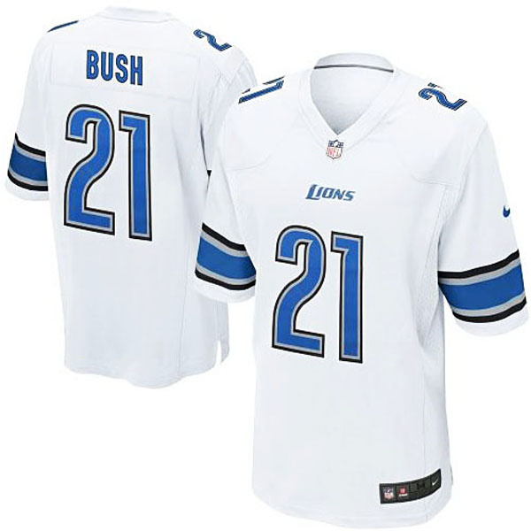 Mens Detroit Lions #21 Reggie Bush Nike White Game Jersey