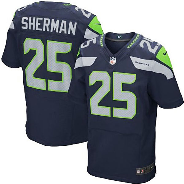 Mens Seattle Seahawks #25 Richard Sherman Nike College Navy Elite Jersey