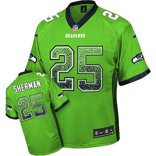 Mens Seattle Seahawks #25 Richard Sherman Nike Green Drift Fashion Jersey