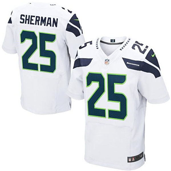 Mens Seattle Seahawks #25 Richard Sherman Nike White Elite Jersey