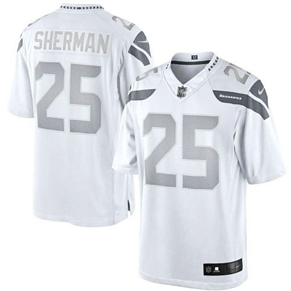 Men's Seattle Seahawks #25 Richard Sherman Nike White Platinum Limited Jersey