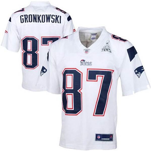 Mens New England Patriots #87 Rob Gronkowski White Super Bowl XLVI Jersey