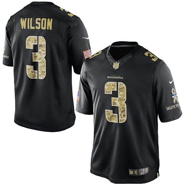 Men's Seattle Seahawks #3 Russell Wilson Nike Black Salute To Service Jersey