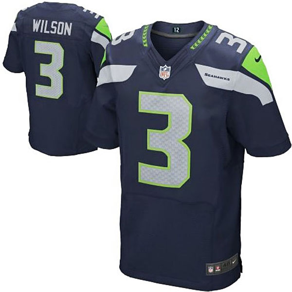 Mens Seattle Seahawks #3 Russell Wilson Nike College Navy Elite Jersey