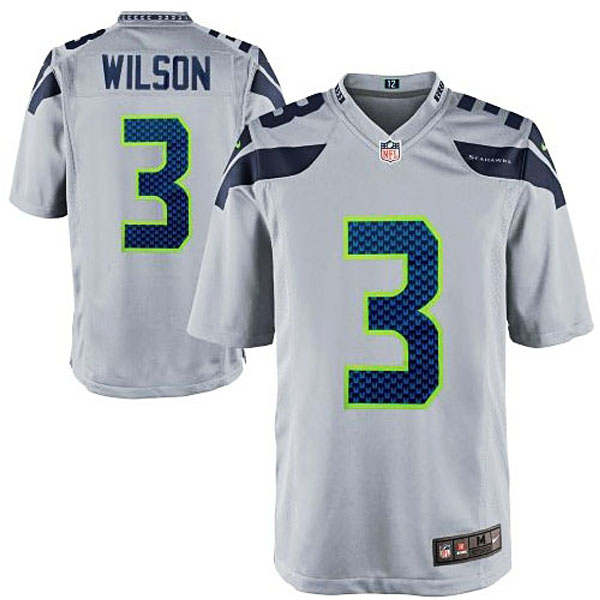 Mens Seattle Seahawks #3 Russell Wilson Nike Gray Alternate Game Jersey