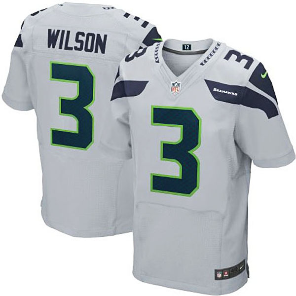 Mens Seattle Seahawks #3 Russell Wilson Nike Gray Elite Jersey