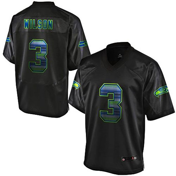 Mens Seattle Seahawks #3 Russell Wilson Pro Line Black Strobe Jersey