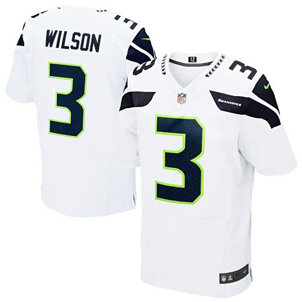 Mens Seattle Seahawks #3 Russell Wilson Nike White Elite Jersey