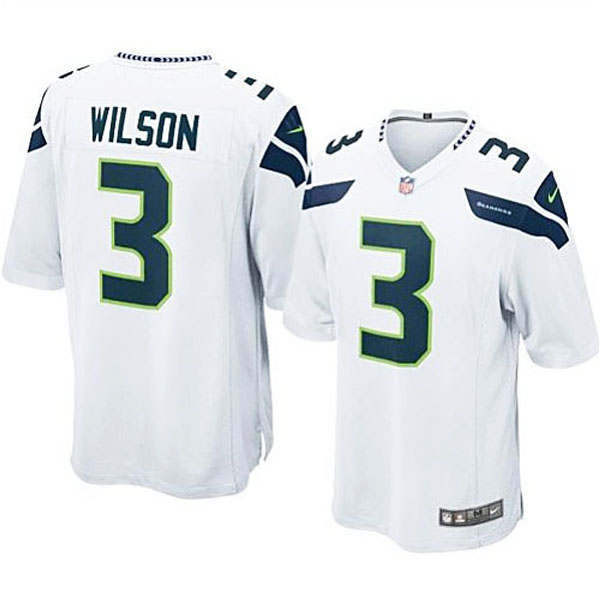 Mens Seattle Seahawks #3 Russell Wilson Nike White Game Jersey