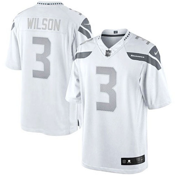 Men's Seattle Seahawks #3 Russell Wilson Nike White Platinum Limited Jersey