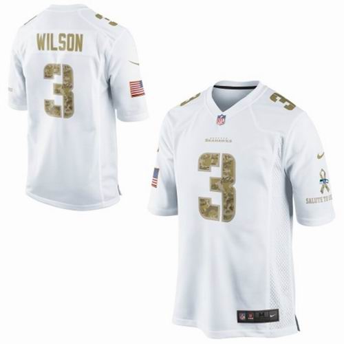 Men's Seattle Seahawks #3 Russell Wilson Nike White Salute To Service Jersey