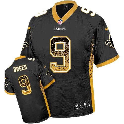 Nike Saints #9 Drew Brees Drift Fashion Black Embroidered Men NFL Jersey