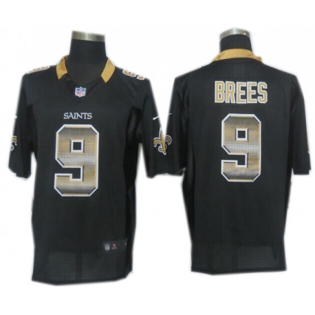 New Orleans Saints #9 Drew Brees Black Fashion Strobe Jersey