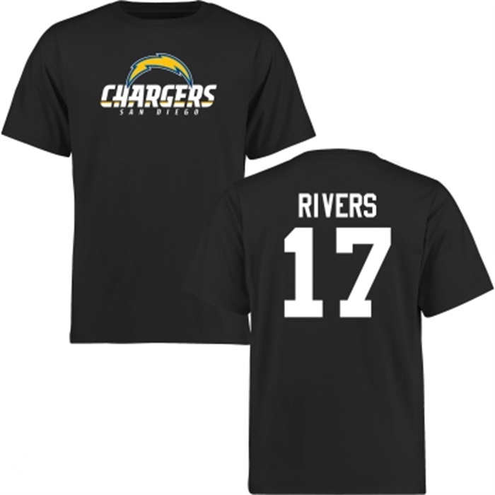 San Diego Chargers #17 Philip Rivers Black Name & Number Wordmark T-shirt