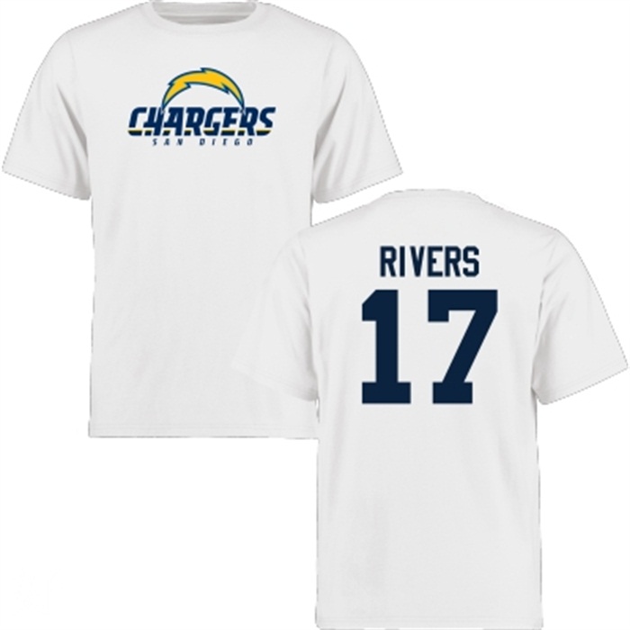 San Diego Chargers #17 Philip Rivers White Name & Number Wordmark T-shirt