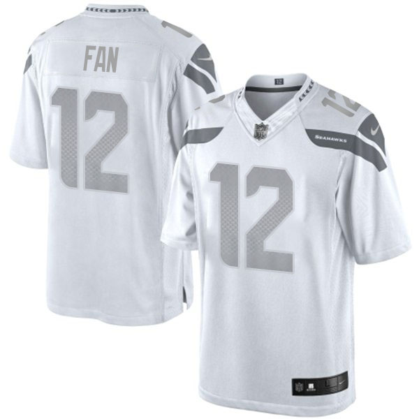 Men's Seattle Seahawks #12 12th Fan White Platinum Limited Jersey