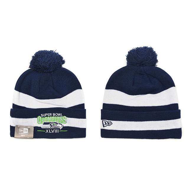 Men's Seattle Seahawks Blue & White Stripe Sport Cuffed Knit Hat With Pom