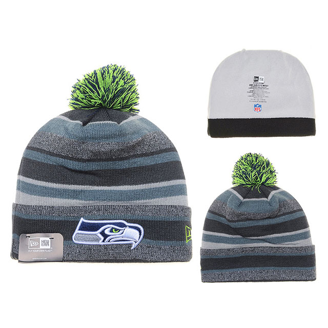 Men's Seattle Seahawks Gray Stripe Sport Cuffed Knit Hat With Pom