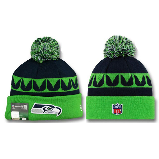 Men's Seattle Seahawks Green & Blue Sport Cuffed Knit Hat With Pom