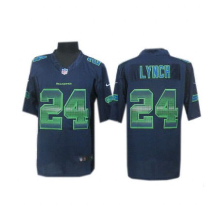 Seattle Seahawks #24 Marshawn Lynch Navy Blue Fashion Strobe Jersey