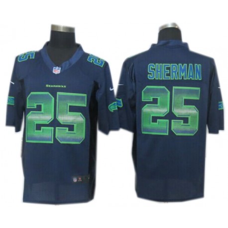 Seattle Seahawks #25 Richard Sherman Navy Blue Fashion Strobe Jersey