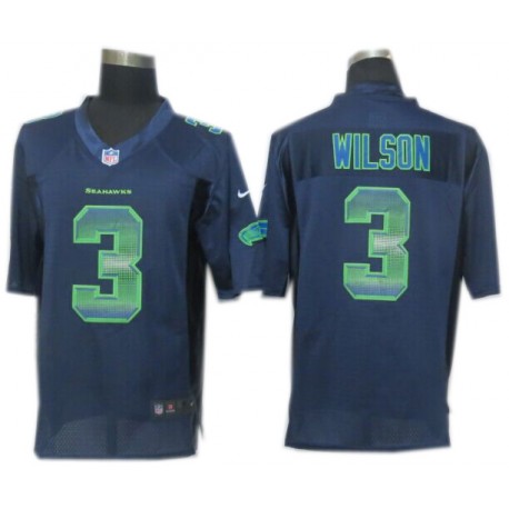 Seattle Seahawks #3 Russell Wilson Navy Blue Fashion Strobe Jersey