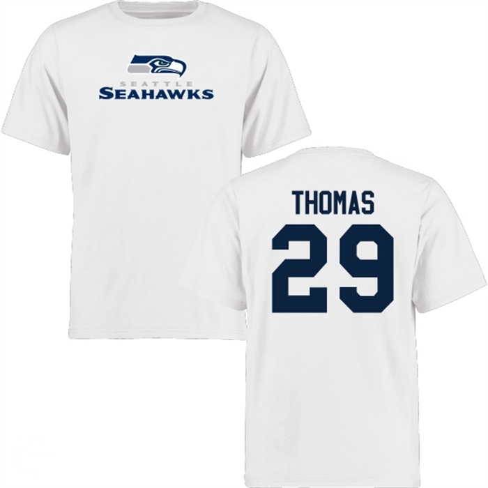 Seattle Seahawks #29 Earl Thomas White Name & Number Wordmark T-shirt