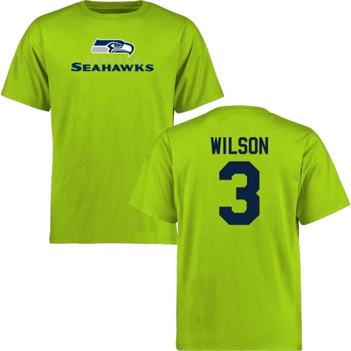 Seattle Seahawks #3 Russell Wilson Green Name & Number Wordmark T-shirt