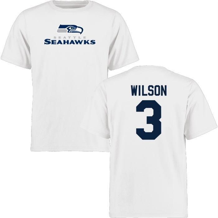 Seattle Seahawks #3 Russell Wilson White Name & Number Wordmark T-shirt