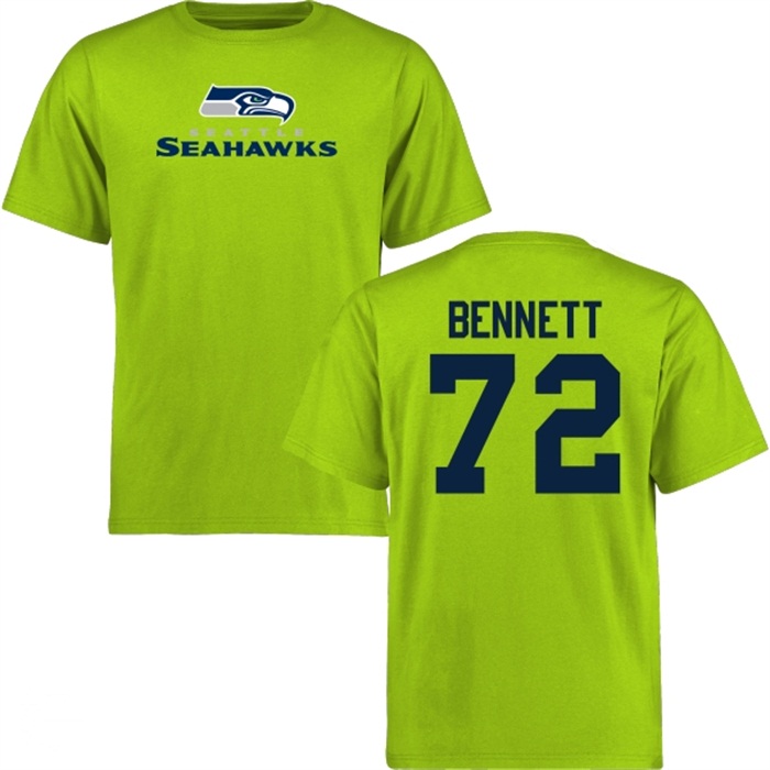 Seattle Seahawks #72 Michael Bennett Green Name & Number Wordmark T-shirt