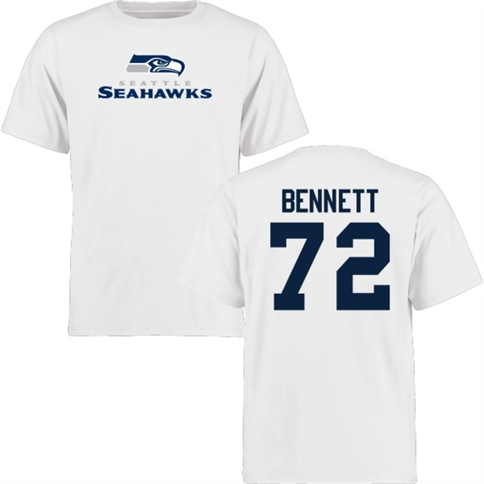 Seattle Seahawks #72 Michael Bennett White Name & Number Wordmark T-shirt