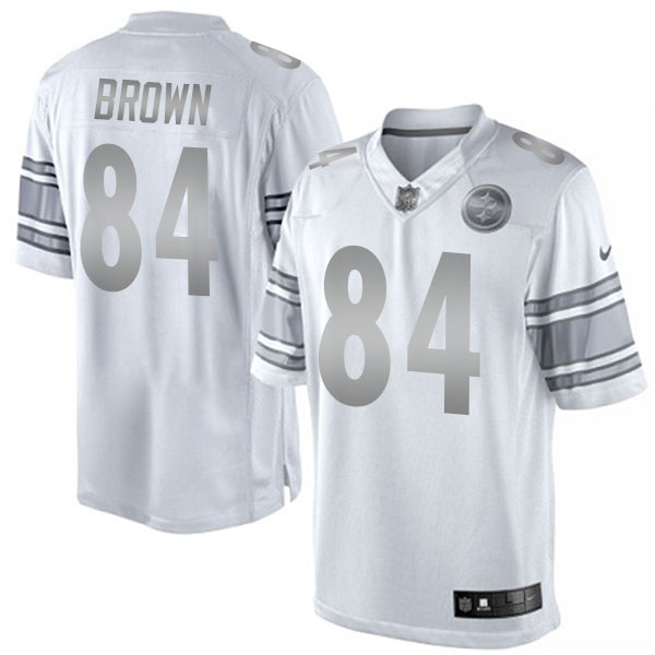 Men's Pittsburgh Steelers #84 Antonio Brown White Platinum Limited Jersey