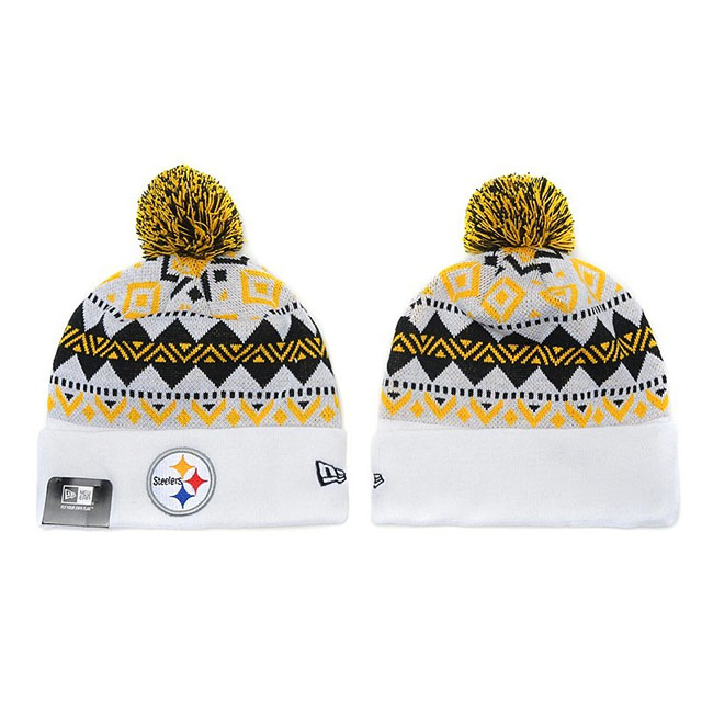 Men's Pittsburgh Steelers New Era White Sport Cuffed Knit Hat With Pom