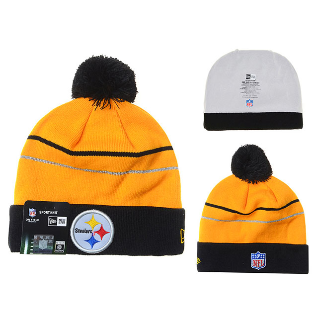 Men's Pittsburgh Steelers New Era Yellow & Black Sport Cuffed Knit Hat With Pom