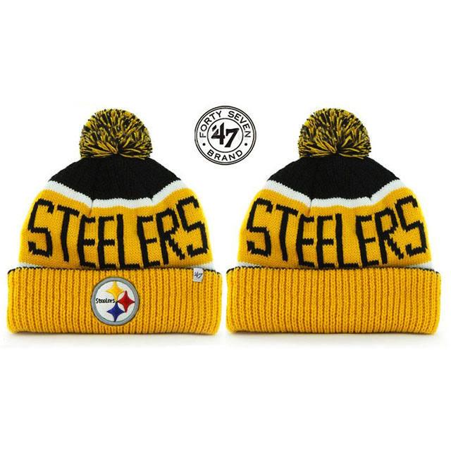 Men's Pittsburgh Steelers New Era Yellow Sport Cuffed Knit Hat With Pom