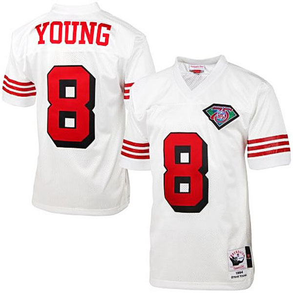 Mens San Francisco 49ers #8 Steve Young Mitchell & Ness White Authentic Throwback Jersey