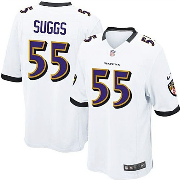 Mens Baltimore Ravens #55 Terrell Suggs Nike White Game Jersey