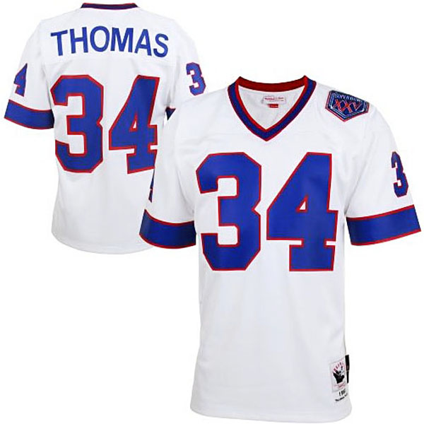 Mens Buffalo Bills #34 Thurman Thomas Mitchell & Ness White Super Bowl XXV Authentic Throwback Jersey