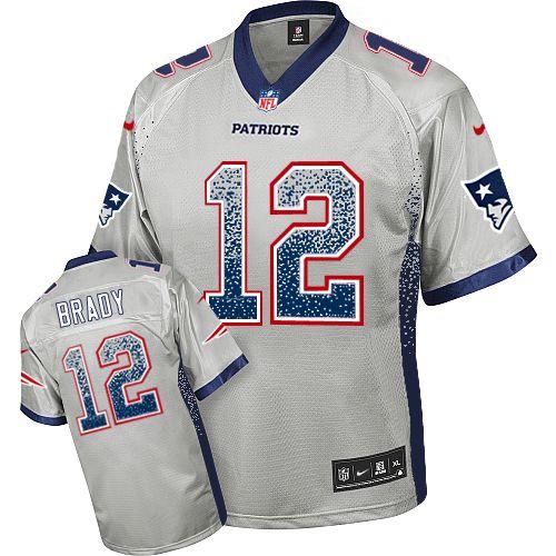 Mens New England Patriots #12 Tom Brady Nike Grey Drift Fashion Jersey