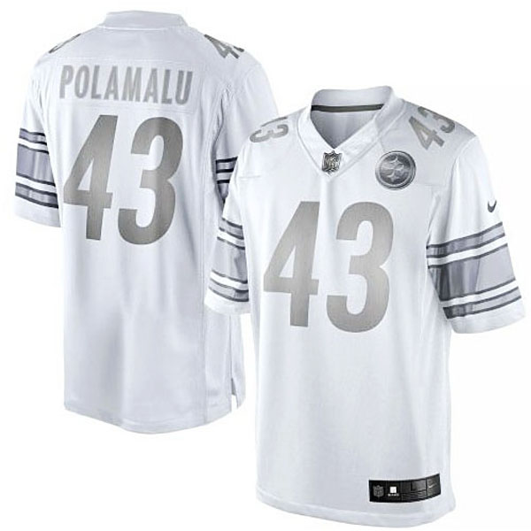 Men's Pittsburgh Steelers #43 Troy Polamalu Nike White Platinum Limited Jersey