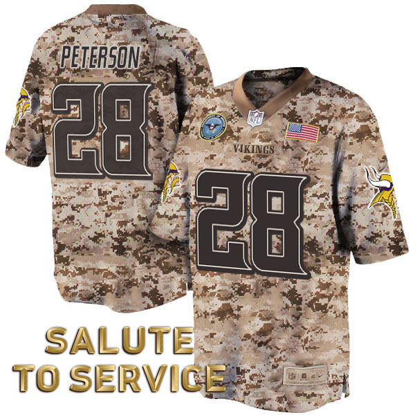 Minnesota Vikings #28 Adrian Peterson Salute to Service Digital Camo Jersey